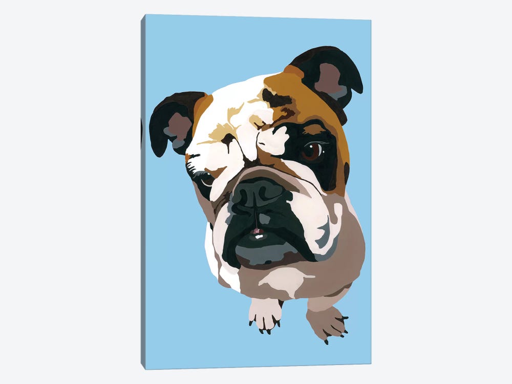 Bulldog On Blue by Julie Ahmad 1-piece Canvas Print