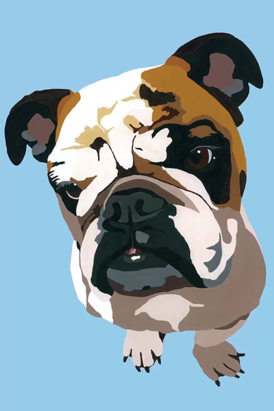 Bulldogs: Bulldog On Blue by Julie Ahmad