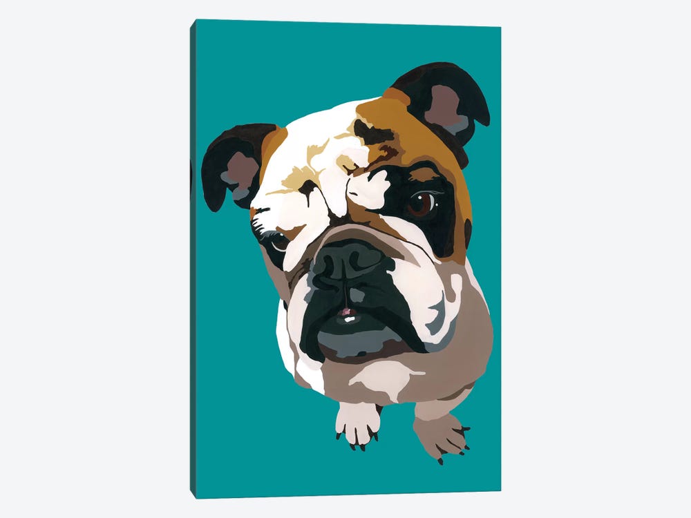 Bulldog On Teal by Julie Ahmad 1-piece Canvas Print
