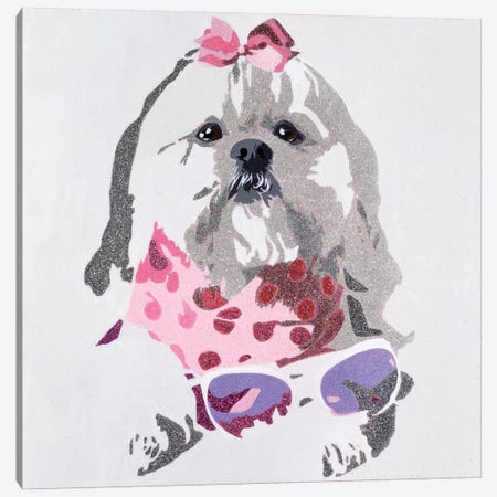 Beausy Bear In Pink Canvas Print #AHM5} by Julie Ahmad Canvas Artwork
