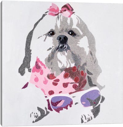Beausy Bear In Pink Canvas Art Print - Shih Tzu Art