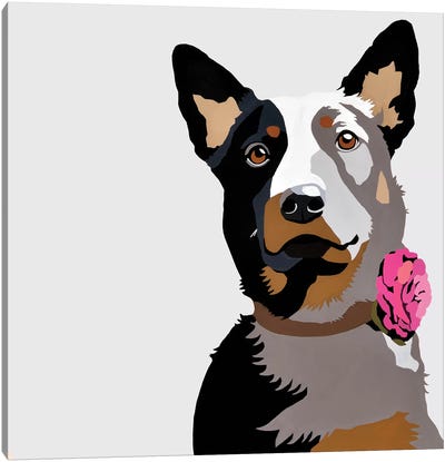Jasper With A Pink Flower Canvas Art Print - German Shepherd Art