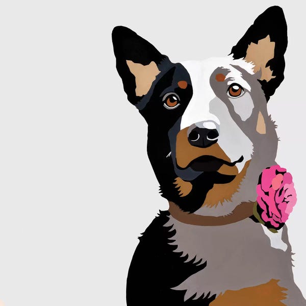 German Shepherds: Jasper With A Pink Flower by Julie Ahmad