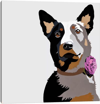 Jasper With A Purple Flower Canvas Art Print - German Shepherd Art