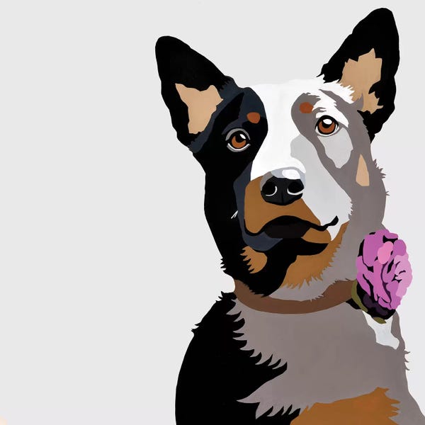 German Shepherds: Jasper With A Purple Flower by Julie Ahmad