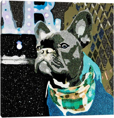 Biggie In Blue Canvas Art Print - French Bulldog Art