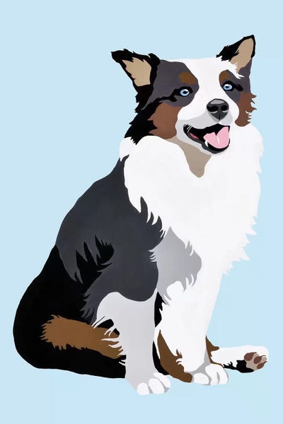 Collies: Woof On Blue by Julie Ahmad