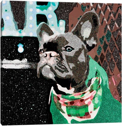 Biggie In Green Canvas Art Print - French Bulldog Art