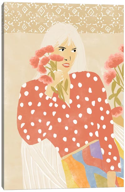 Girl And Her Flower Canvas Art Print - Alja Horvat