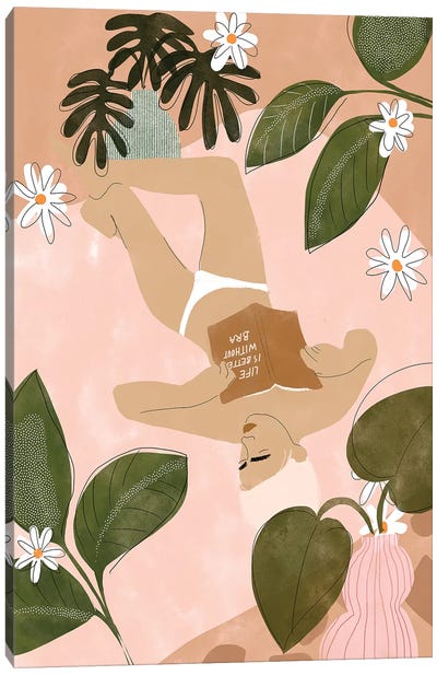 Life Is Better Without A Bra Canvas Art Print - Plant Mom