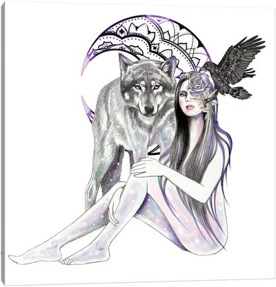 Moon Mandala Canvas Art Print - Wolf Art