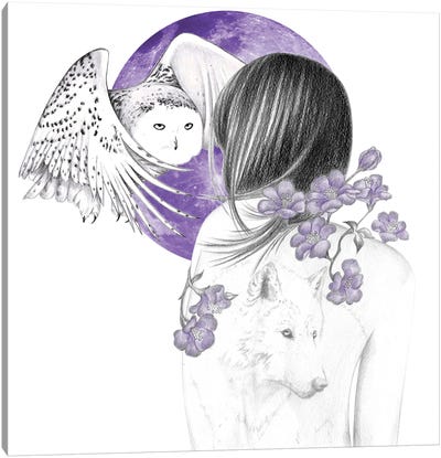 Purple Moon Canvas Art Print - Wolf Art