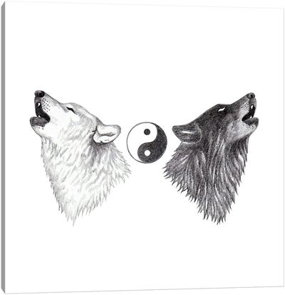 Black Wolf White Wolf Canvas Art Print - Andrea Hrnjak