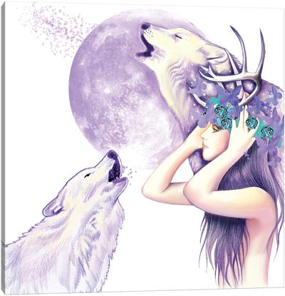 Wolf Full Moon Canvas Art Print - Andrea Hrnjak