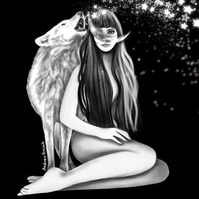 Sister Moon by Andrea Hrnjak framed canvas print