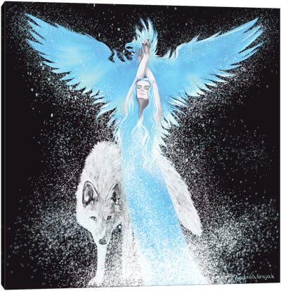 Blue Phoenix Canvas Art Print - Wolf Art