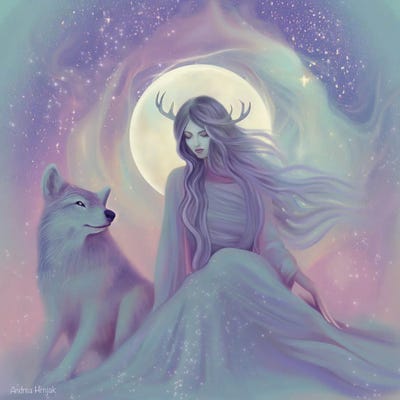 Deer Moon by Andrea Hrnjak framed canvas print