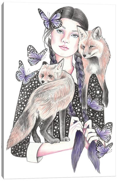 Fox By Night Canvas Art Print - Animal Illustrations