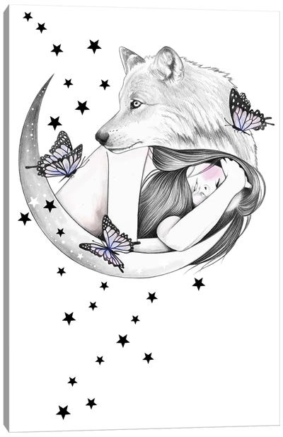 Over The Moon Canvas Art Print - Wolf Art