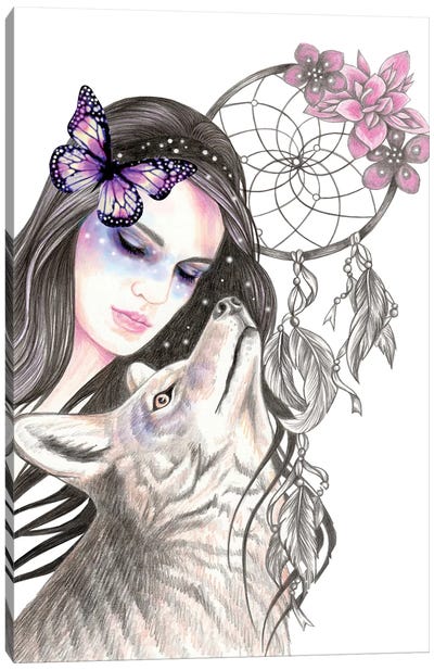Dreamcatcher Canvas Art Print - Wolf Art