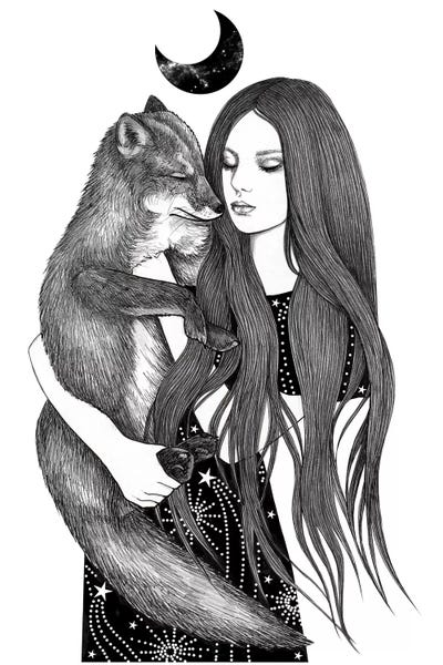 Night Foxes by Andrea Hrnjak framed canvas print