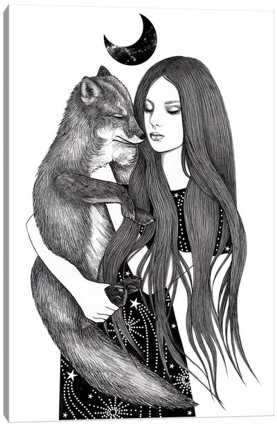 Night Foxes Canvas Art Print - Andrea Hrnjak