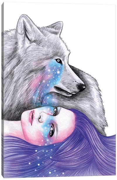 Cosmic Love Canvas Art Print - Wolf Art