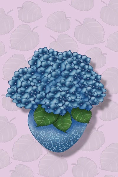 Blue Pot Hydrangeas by Ann Hutchinson canvas print