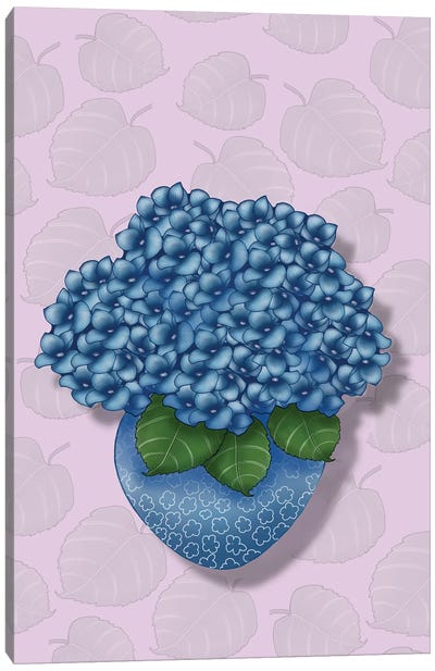 Blue Pot Hydrangeas Canvas Art Print - Ann Hutchinson