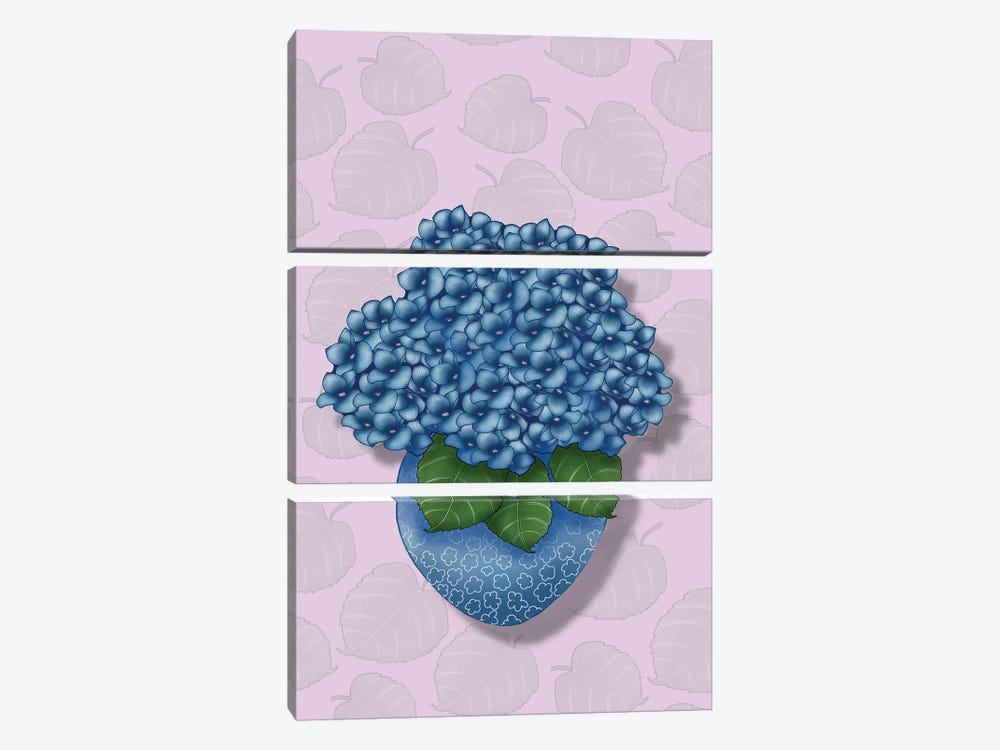 Blue Pot Hydrangeas by Ann Hutchinson 3-piece Canvas Print