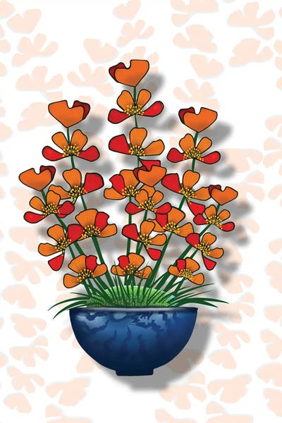 Blue Pot Orange Delight by Ann Hutchinson canvas print