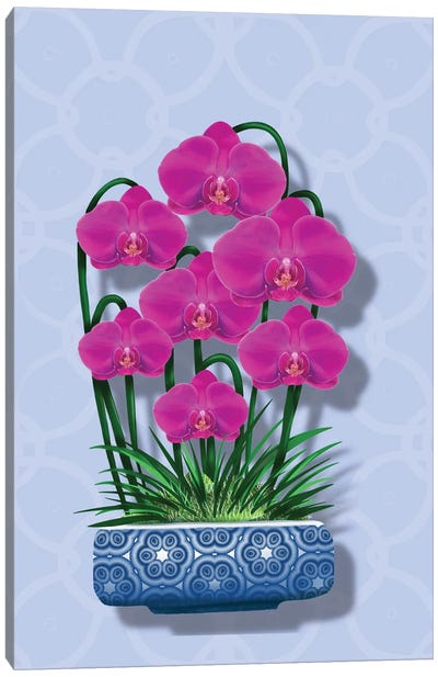 Blue Pot Orchid Canvas Art Print - Orchid Art