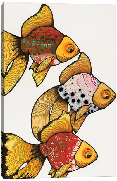 3 Goldfish Canvas Art Print - Embellished Animals