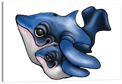 Blue Whale And Calf Canvas Art Print - Ann Hutchinson