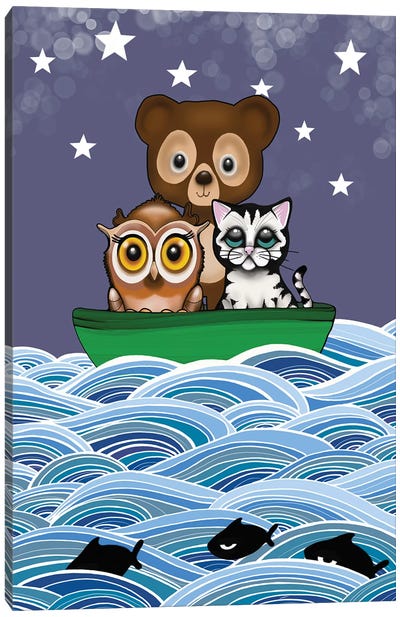 Everyone In The Pea Green Boat Canvas Art Print - Kitten Art