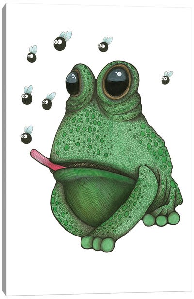 Frog Likes Flies Canvas Art Print - Ann Hutchinson