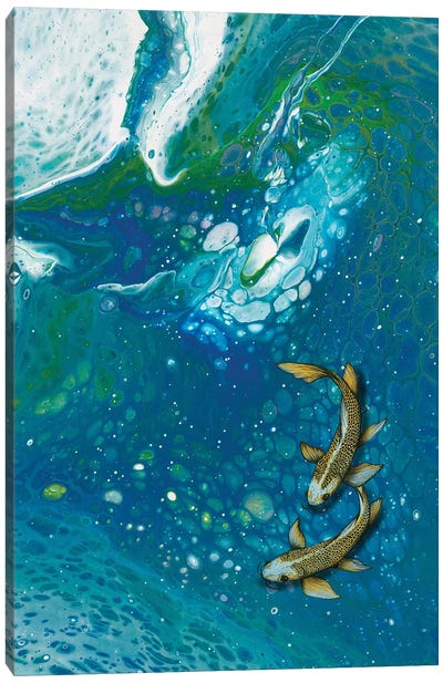 Koi Marble Shadows Canvas Art Print - Ocean Blues