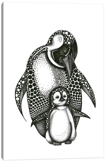 Mother Penguin And Baby Canvas Art Print - Penguin Art