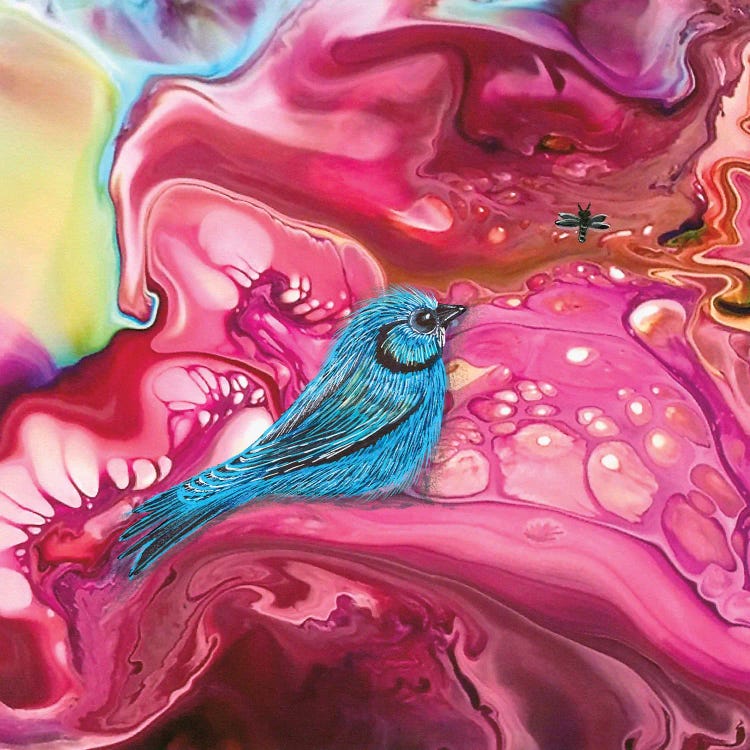 Blue Bird In The Pink by Ann Hutchinson wall art