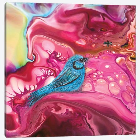 Blue Bird In The Pink Canvas Print #AHT8} by Ann Hutchinson Canvas Art Print