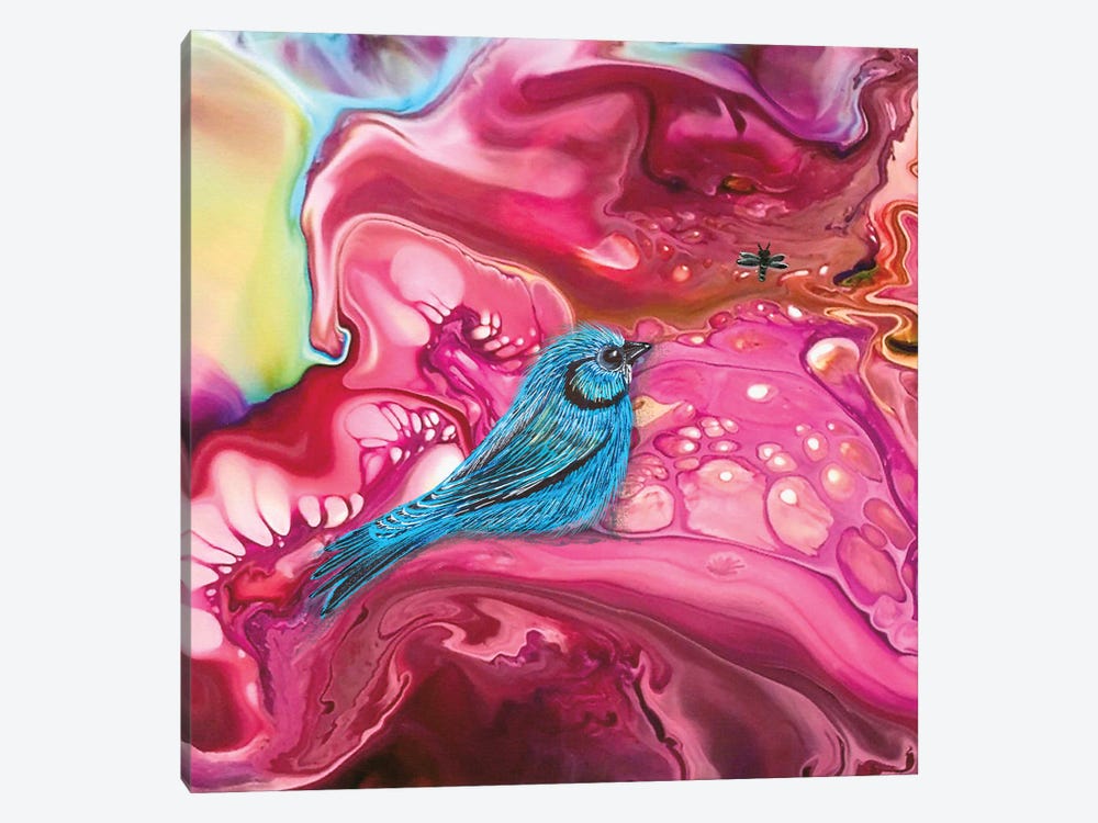Blue Bird In The Pink by Ann Hutchinson 1-piece Canvas Artwork