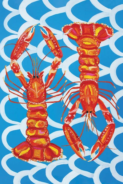 Preppy Pop Art: Langoustines On Blue Wavey by Alice Straker