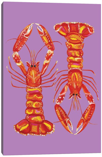 Langoustines On Purple Canvas Art Print - Seafood Art