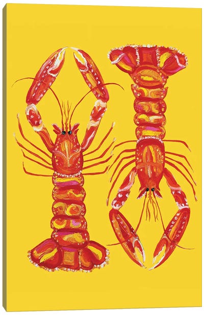 Langoustines on Yellow Canvas Art Print - Lobster Art