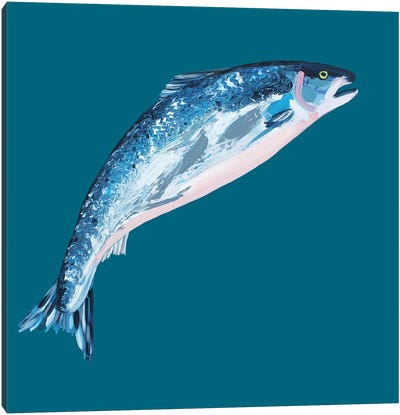 Leaping Salmon Canvas Art Print - Seafood Art