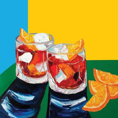 Negronis Blue and Yellow by Alice Straker framed canvas print