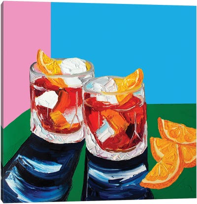 Negronis Pink and Blue Canvas Art Print - Alice Straker