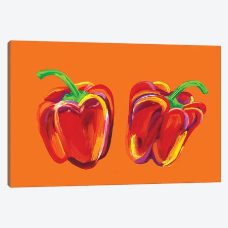 Peppers on Orange Canvas Print #AIE29} by Alice Straker Canvas Art