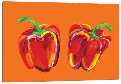 Peppers on Orange Canvas Art Print - Pepper Art