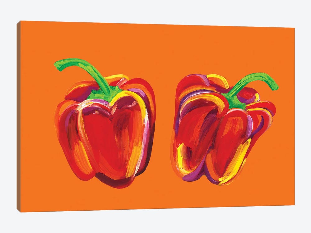 Peppers on Orange by Alice Straker 1-piece Canvas Art